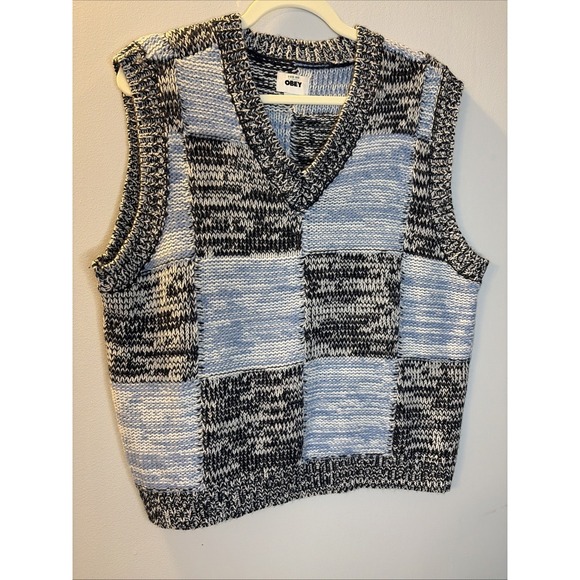 Obey Sweaters - Obey Womens Mira Sweater Vest MPatchwork Knit V Neck Streetwear Layering Indie